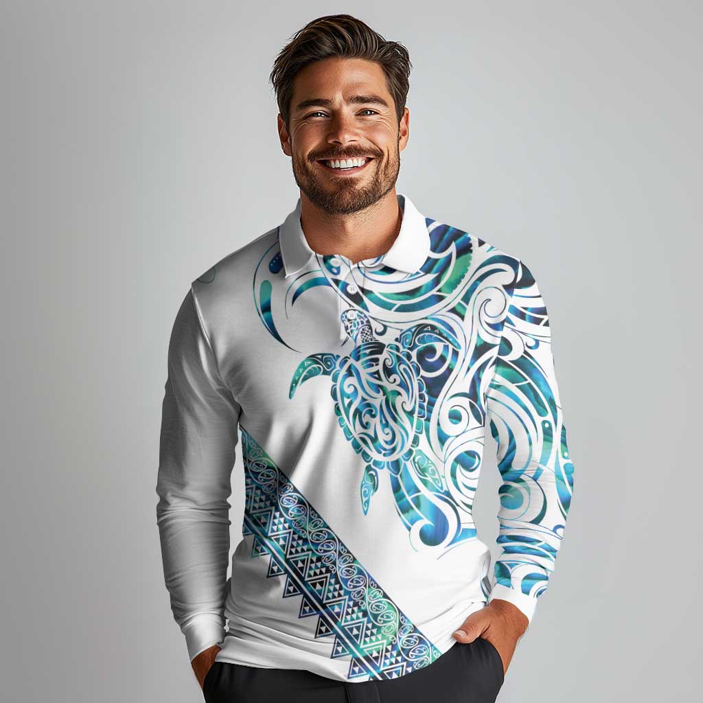 Kahui Whetu Paua shell Kowhaiwhai Taniko Personalised Long Sleeve Polo Shirt Turtle Tattoo Maori Tribal Style LT9 - Polynesian Pride