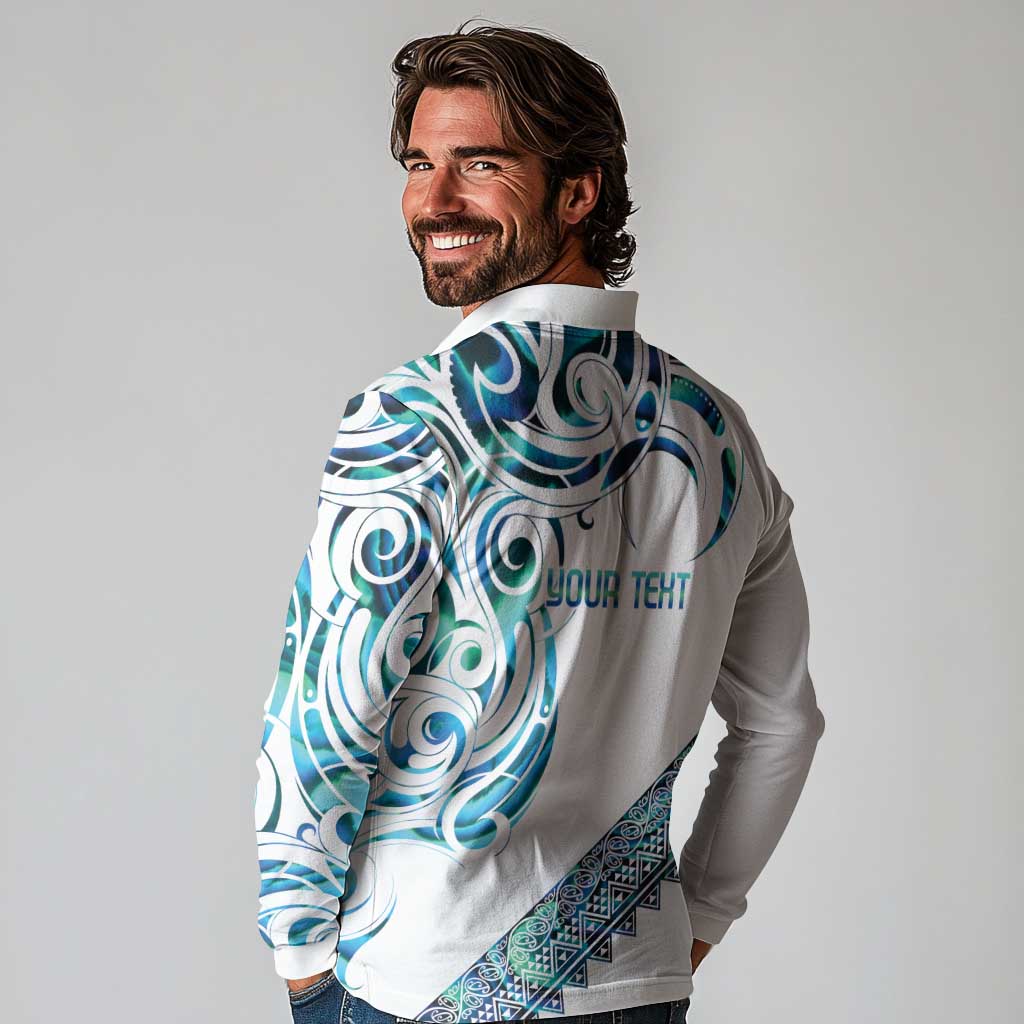 Kahui Whetu Paua shell Kowhaiwhai Taniko Personalised Long Sleeve Polo Shirt Turtle Tattoo Maori Tribal Style LT9 - Polynesian Pride