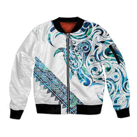 Kahui Whetu Paua shell Kowhaiwhai Taniko Personalised Sleeve Zip Bomber Jacket Turtle Tattoo Maori Tribal Style LT9 Unisex Blue - Polynesian Pride