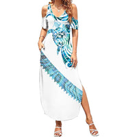 Kahui Whetu Paua shell Kowhaiwhai Taniko Personalised Summer Maxi Dress Turtle Tattoo Maori Tribal Style LT9 Women Blue - Polynesian Pride