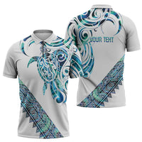 Kahui Whetu Paua shell Kowhaiwhai Taniko Personalised Zipper Polo Shirt Turtle Tattoo Maori Tribal Style LT9 - Polynesian Pride