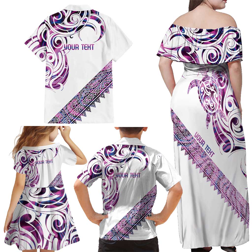 Mawhero Paua shell Kowhaiwhai Taniko Personalised Family Matching Off Shoulder Maxi Dress and Hawaiian Shirt Turtle Tattoo Maori Tribal Style LT9 - Polynesian Pride
