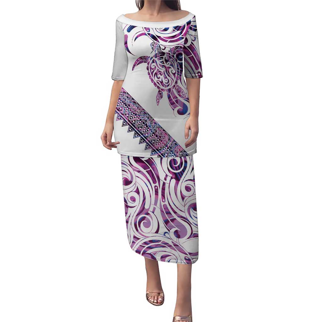 Mawhero Paua shell Kowhaiwhai Taniko Personalised Family Matching Puletasi and Hawaiian Shirt Turtle Tattoo Maori Tribal Style LT9 Mom's Dress Pink - Polynesian Pride