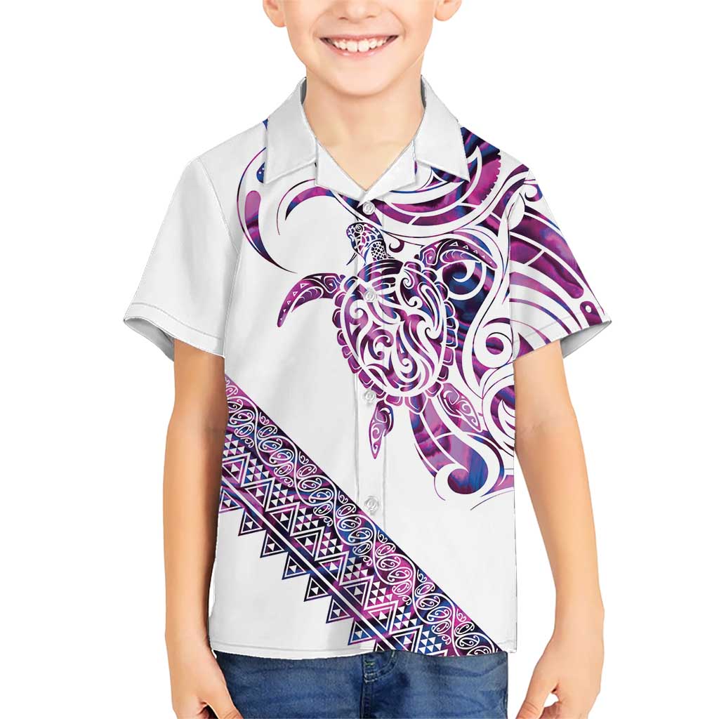 Mawhero Paua shell Kowhaiwhai Taniko Personalised Family Matching Short Sleeve Bodycon Dress and Hawaiian Shirt Turtle Tattoo Maori Tribal Style LT9 Son's Shirt Pink - Polynesian Pride