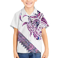 Mawhero Paua shell Kowhaiwhai Taniko Personalised Family Matching Summer Maxi Dress and Hawaiian Shirt Turtle Tattoo Maori Tribal Style LT9 Son's Shirt Pink - Polynesian Pride