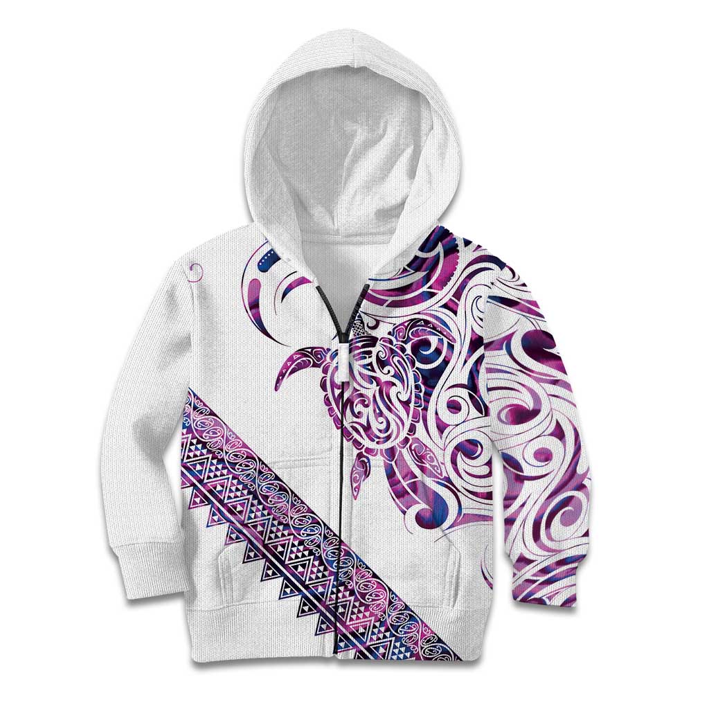 Mawhero Paua shell Kowhaiwhai Taniko Personalised Kid Hoodie Turtle Tattoo Maori Tribal Style LT9 Zip Hoodie Pink - Polynesian Pride