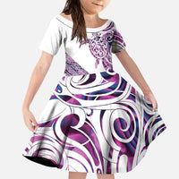 Mawhero Paua shell Kowhaiwhai Taniko Personalised Kid Short Sleeve Dress Turtle Tattoo Maori Tribal Style LT9 KID Pink - Polynesian Pride