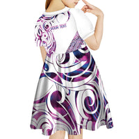 Mawhero Paua shell Kowhaiwhai Taniko Personalised Kid Short Sleeve Dress Turtle Tattoo Maori Tribal Style LT9 - Polynesian Pride