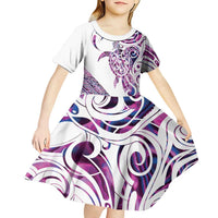 Mawhero Paua shell Kowhaiwhai Taniko Personalised Kid Short Sleeve Dress Turtle Tattoo Maori Tribal Style LT9 - Polynesian Pride