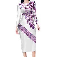 Mawhero Paua shell Kowhaiwhai Taniko Personalised Long Sleeve Bodycon Dress Turtle Tattoo Maori Tribal Style LT9 Long Dress Pink - Polynesian Pride