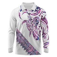 Mawhero Paua shell Kowhaiwhai Taniko Personalised Long Sleeve Polo Shirt Turtle Tattoo Maori Tribal Style LT9 Pink - Polynesian Pride