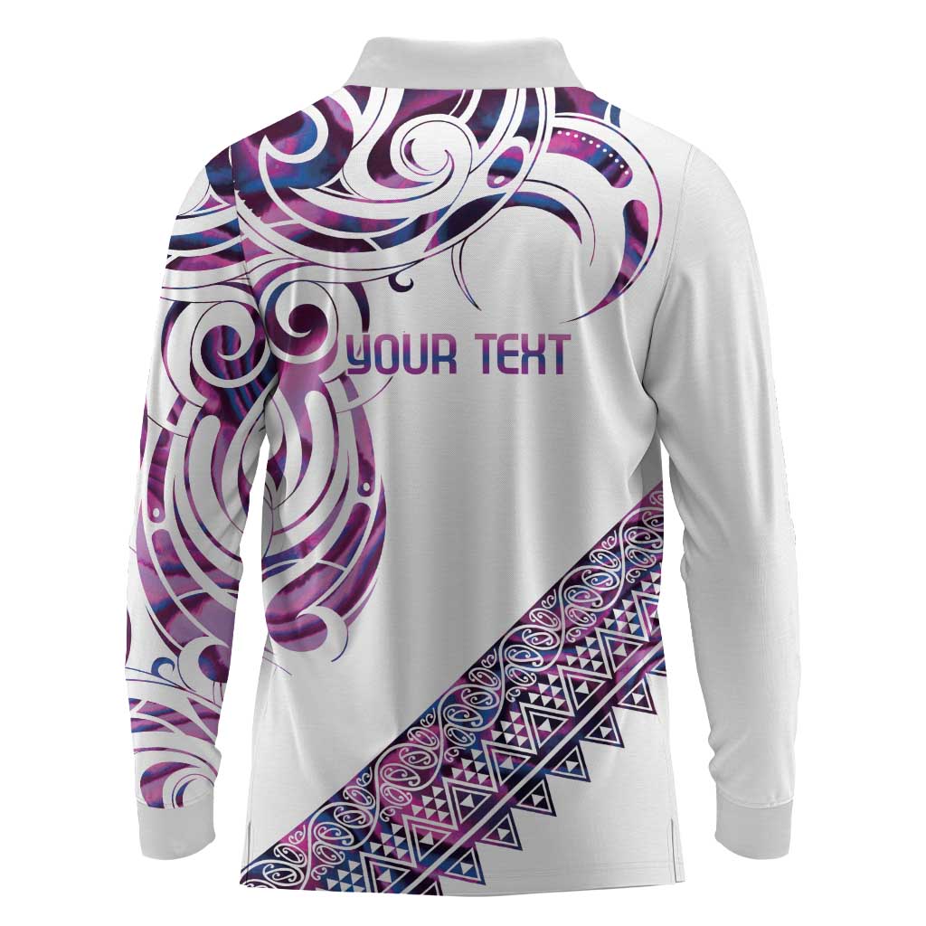 Mawhero Paua shell Kowhaiwhai Taniko Personalised Long Sleeve Polo Shirt Turtle Tattoo Maori Tribal Style LT9 - Polynesian Pride