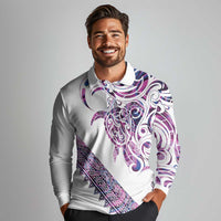 Mawhero Paua shell Kowhaiwhai Taniko Personalised Long Sleeve Polo Shirt Turtle Tattoo Maori Tribal Style LT9 - Polynesian Pride