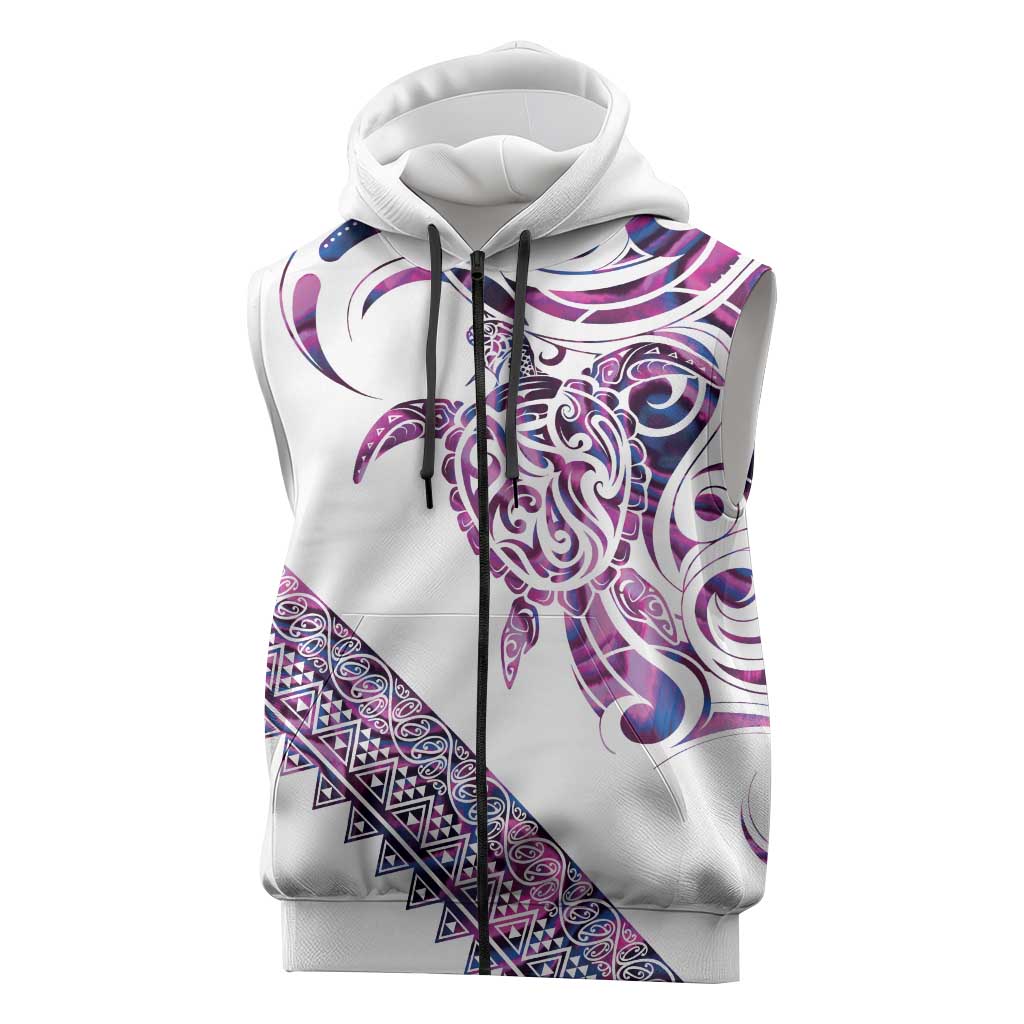 Mawhero Paua shell Kowhaiwhai Taniko Personalised Sleeveless Zip Hoodie Turtle Tattoo Maori Tribal Style LT9 Pink - Polynesian Pride