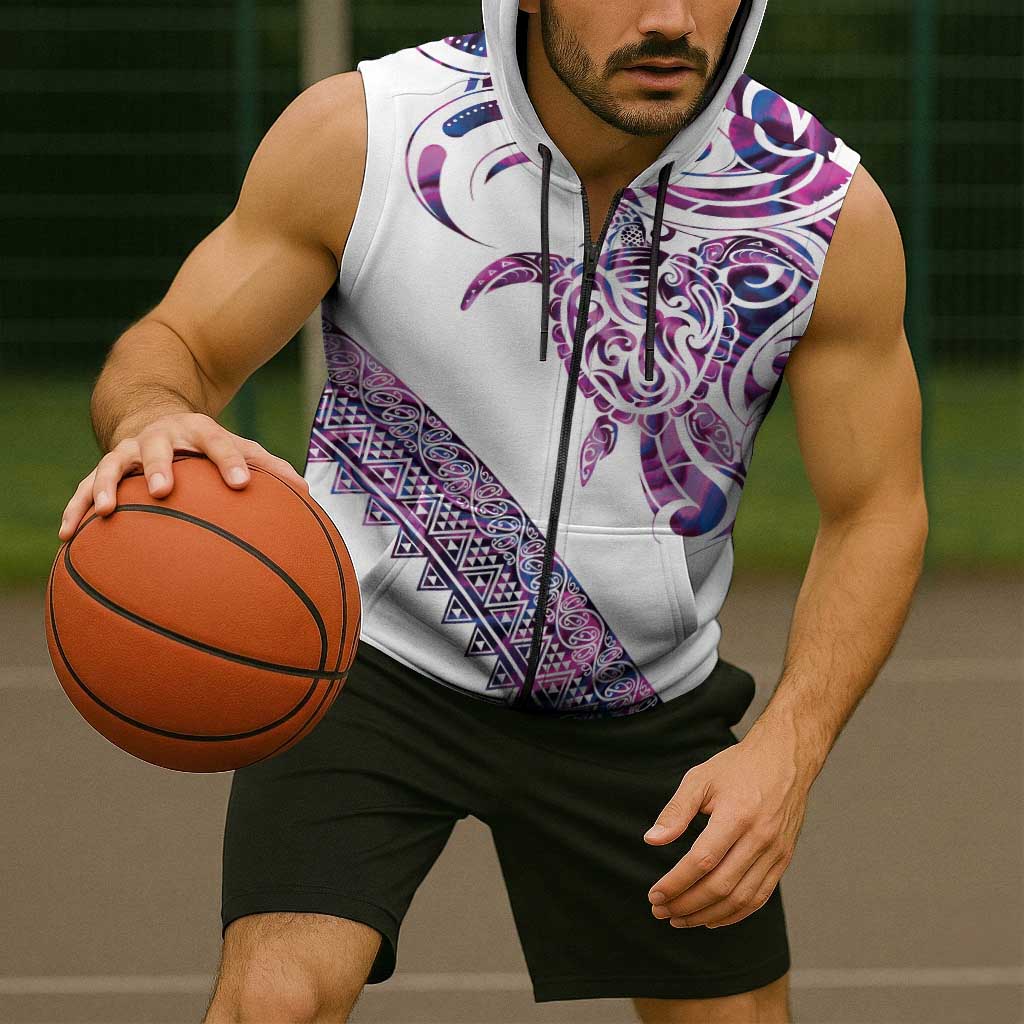 Mawhero Paua shell Kowhaiwhai Taniko Personalised Sleeveless Zip Hoodie Turtle Tattoo Maori Tribal Style LT9 - Polynesian Pride