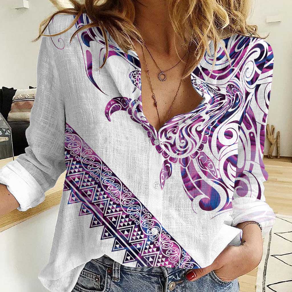 Mawhero Paua shell Kowhaiwhai Taniko Personalised Women Casual Shirt Turtle Tattoo Maori Tribal Style LT9 Female Pink - Polynesian Pride