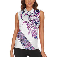 Mawhero Paua shell Kowhaiwhai Taniko Personalised Women Sleeveless Polo Shirt Turtle Tattoo Maori Tribal Style LT9 - Polynesian Pride
