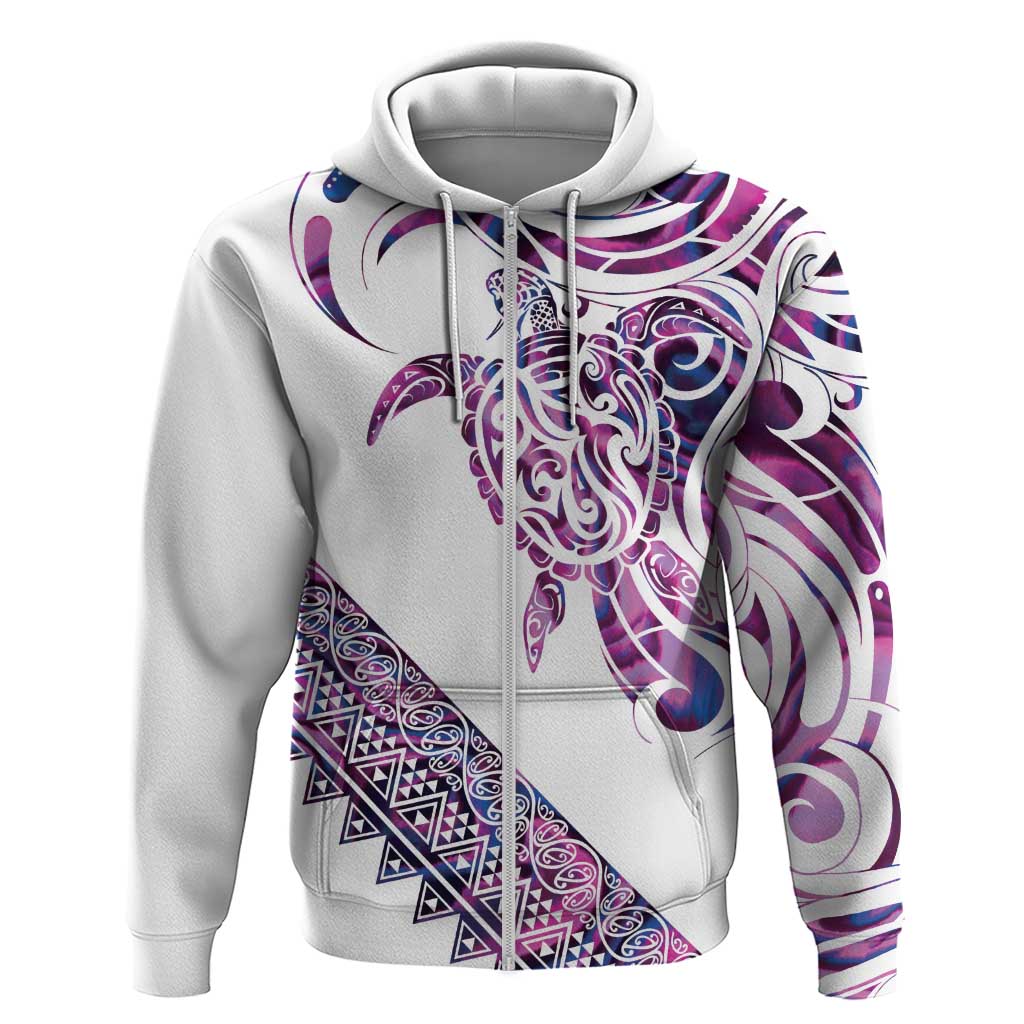 Mawhero Paua shell Kowhaiwhai Taniko Personalised Zip Hoodie Turtle Tattoo Maori Tribal Style LT9 Zip Hoodie Pink - Polynesian Pride