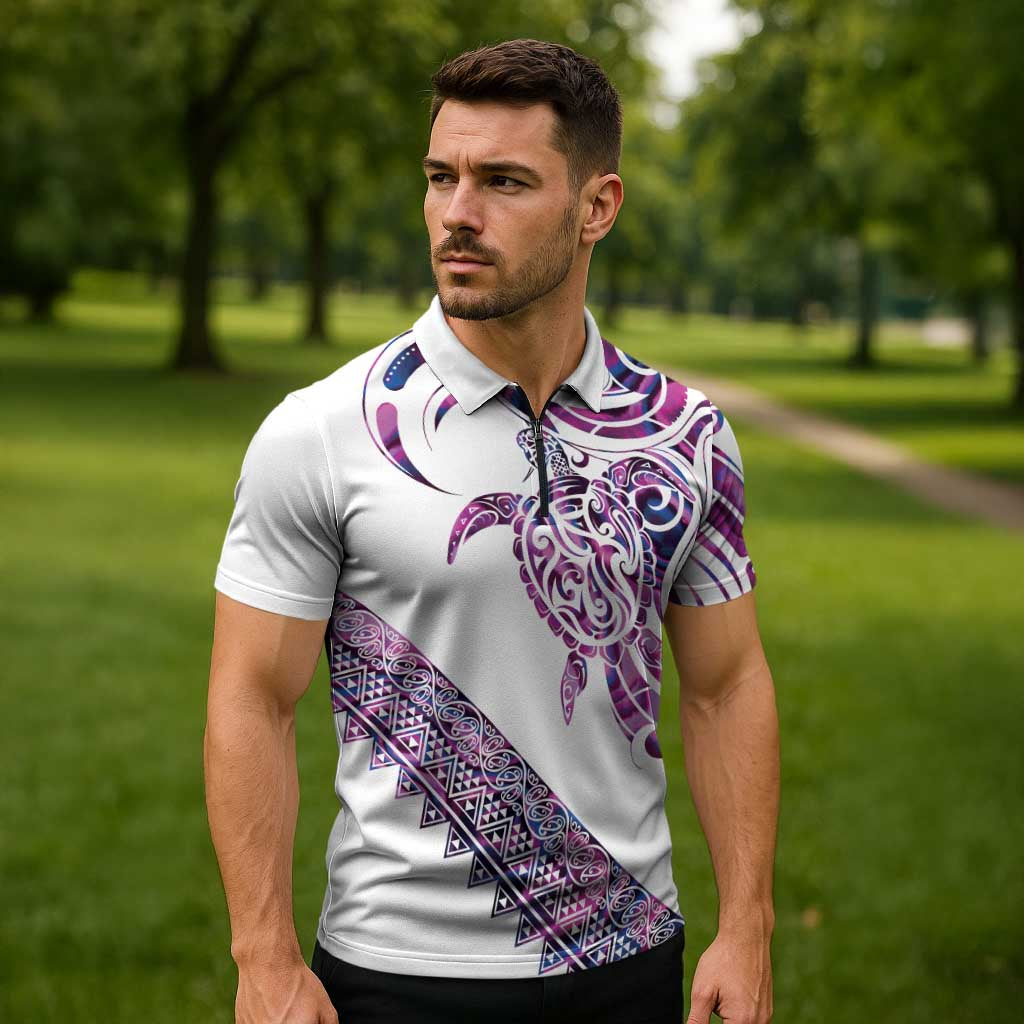 Mawhero Paua shell Kowhaiwhai Taniko Personalised Zipper Polo Shirt Turtle Tattoo Maori Tribal Style LT9 - Polynesian Pride