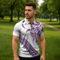 Mawhero Paua shell Kowhaiwhai Taniko Personalised Zipper Polo Shirt Turtle Tattoo Maori Tribal Style LT9 - Polynesian Pride