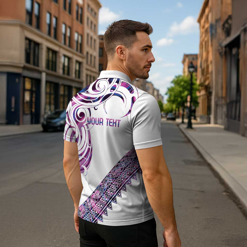 Mawhero Paua shell Kowhaiwhai Taniko Personalised Zipper Polo Shirt Turtle Tattoo Maori Tribal Style LT9 - Polynesian Pride