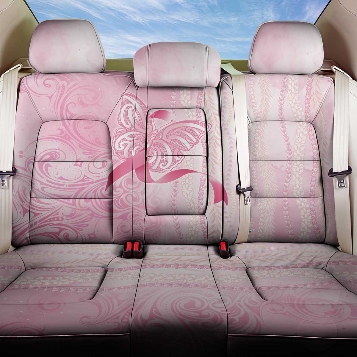 Breast Cancer Awareness Back Car Seat Cover Maile Pikake Lokelani Crown Flower Lei Inspired LT9 One Size Pink - Polynesian Pride