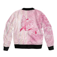 Breast Cancer Awareness Bomber Jacket Maile Pikake Lokelani Crown Flower Lei Inspired