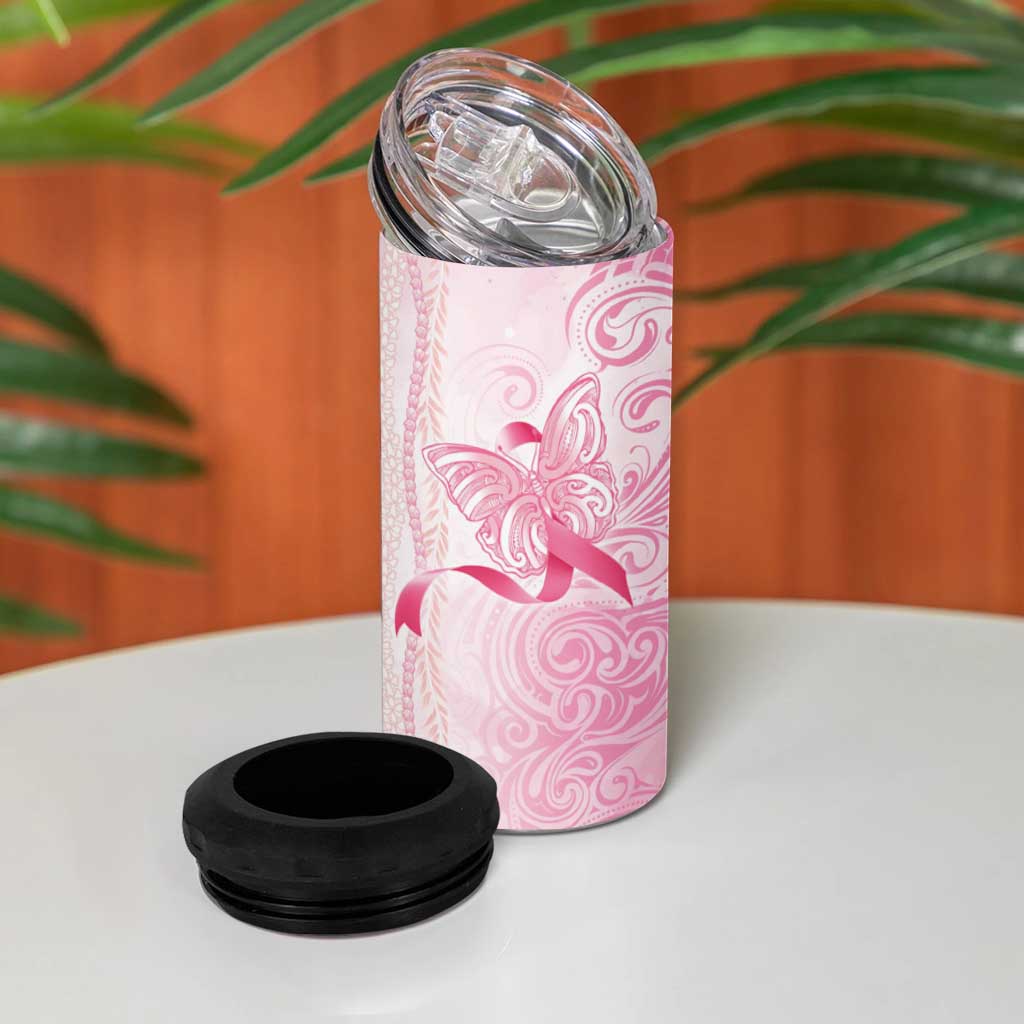 Breast Cancer Awareness 4 in 1 Can Cooler Tumbler Maile Pikake Lokelani Crown Flower Lei Inspired LT9 - Polynesian Pride