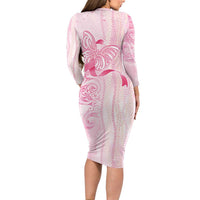 Breast Cancer Awareness Family Matching Long Sleeve Bodycon Dress and Hawaiian Shirt Maile Pikake Lokelani Crown Flower Lei Inspired LT9 - Polynesian Pride