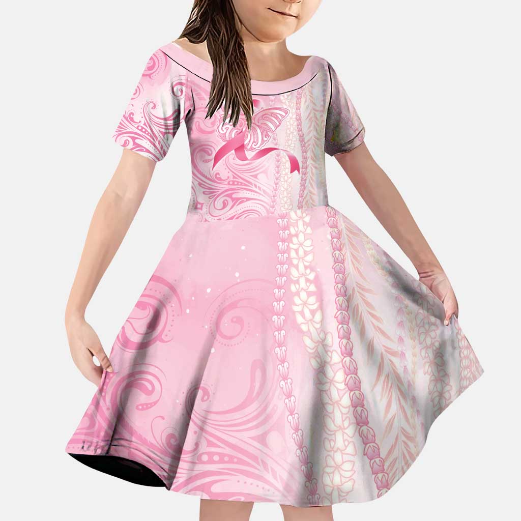 Breast Cancer Awareness Family Matching Mermaid Dress and Hawaiian Shirt Maile Pikake Lokelani Crown Flower Lei Inspired LT9 Daughter's Dress Pink - Polynesian Pride