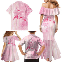 Breast Cancer Awareness Family Matching Mermaid Dress and Hawaiian Shirt Maile Pikake Lokelani Crown Flower Lei Inspired LT9 - Polynesian Pride