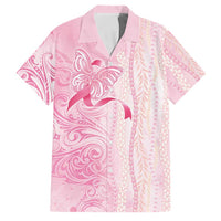 Breast Cancer Awareness Family Matching Off Shoulder Maxi Dress and Hawaiian Shirt Maile Pikake Lokelani Crown Flower Lei Inspired LT9 Dad's Shirt - Short Sleeve Pink - Polynesian Pride