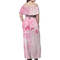Breast Cancer Awareness Family Matching Off Shoulder Maxi Dress and Hawaiian Shirt Maile Pikake Lokelani Crown Flower Lei Inspired LT9 - Polynesian Pride