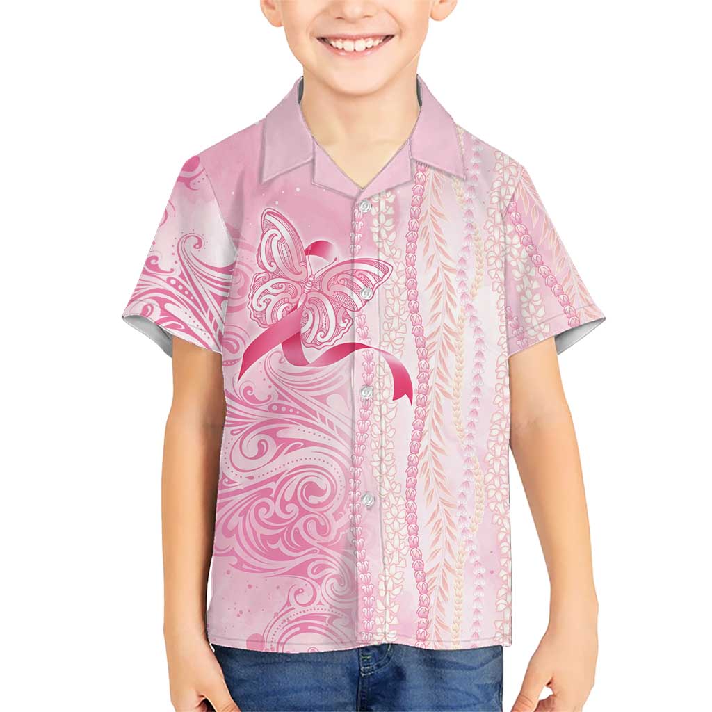 Breast Cancer Awareness Family Matching Off Shoulder Maxi Dress and Hawaiian Shirt Maile Pikake Lokelani Crown Flower Lei Inspired LT9 Son's Shirt Pink - Polynesian Pride