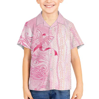 Breast Cancer Awareness Family Matching Off Shoulder Short Dress and Hawaiian Shirt Maile Pikake Lokelani Crown Flower Lei Inspired LT9 Son's Shirt Pink - Polynesian Pride