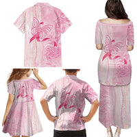 Breast Cancer Awareness Family Matching Puletasi and Hawaiian Shirt Maile Pikake Lokelani Crown Flower Lei Inspired LT9 - Polynesian Pride