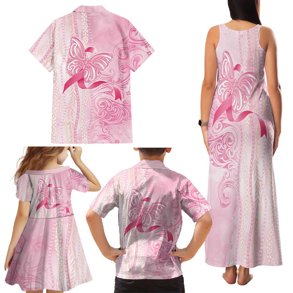 Breast Cancer Awareness Family Matching Tank Maxi Dress and Hawaiian Shirt Maile Pikake Lokelani Crown Flower Lei Inspired LT9 - Polynesian Pride