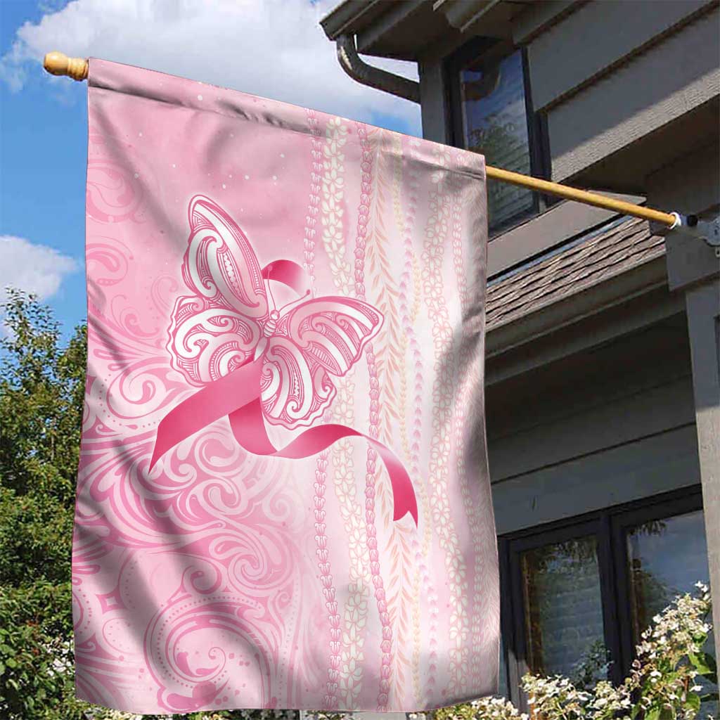 Breast Cancer Awareness Garden Flag Maile Pikake Lokelani Crown Flower Lei Inspired