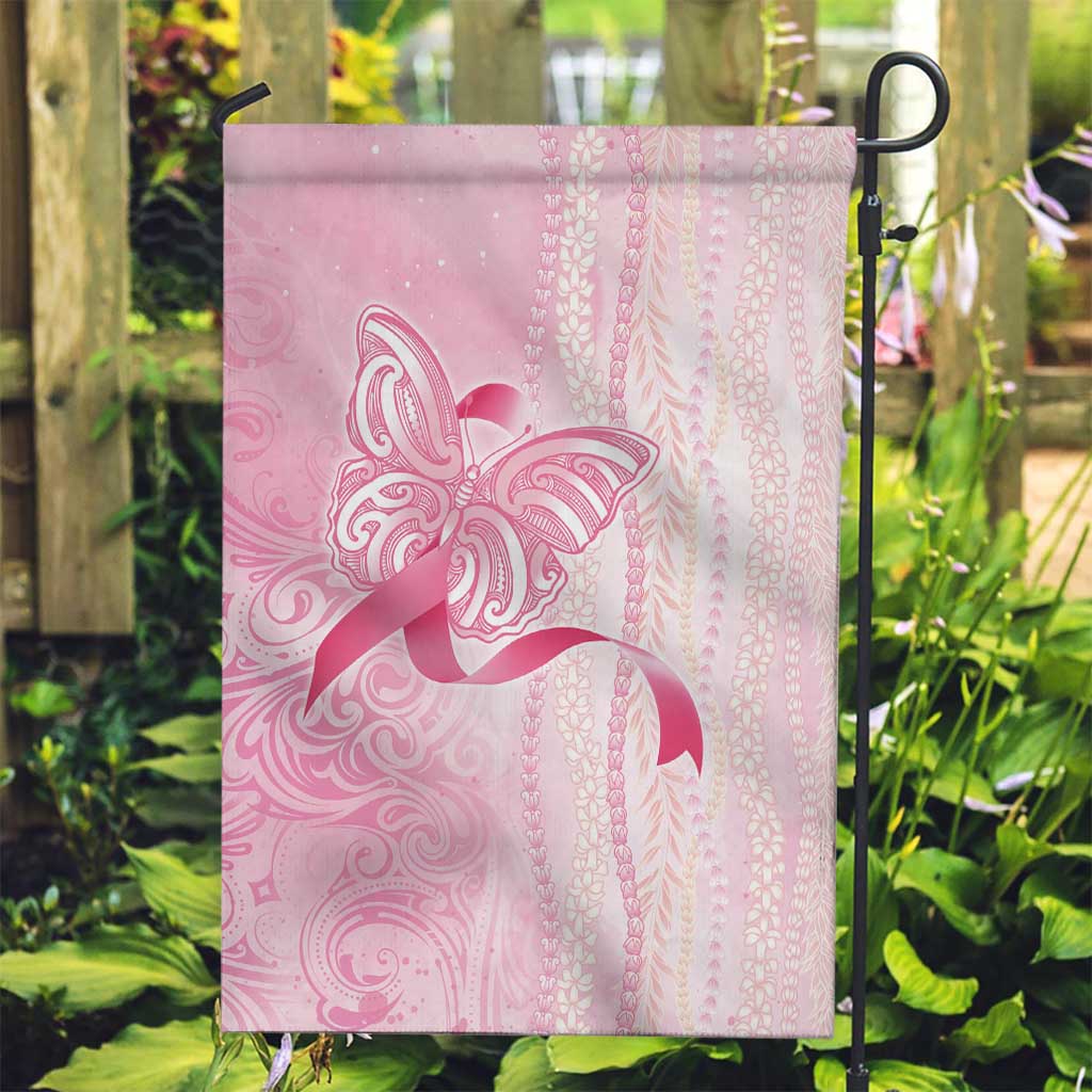 Breast Cancer Awareness Garden Flag Maile Pikake Lokelani Crown Flower Lei Inspired