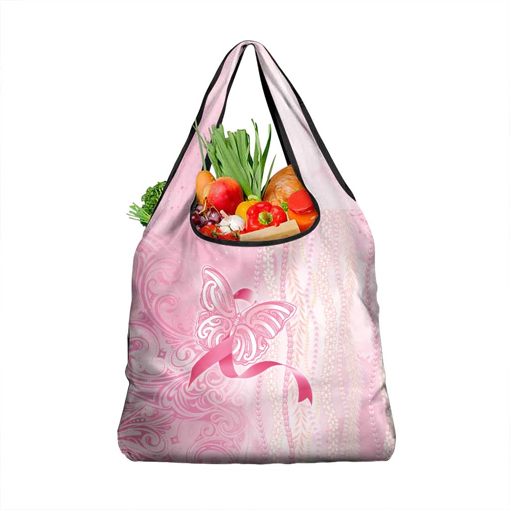Breast Cancer Awareness Grocery Bag Maile Pikake Lokelani Crown Flower Lei Inspired