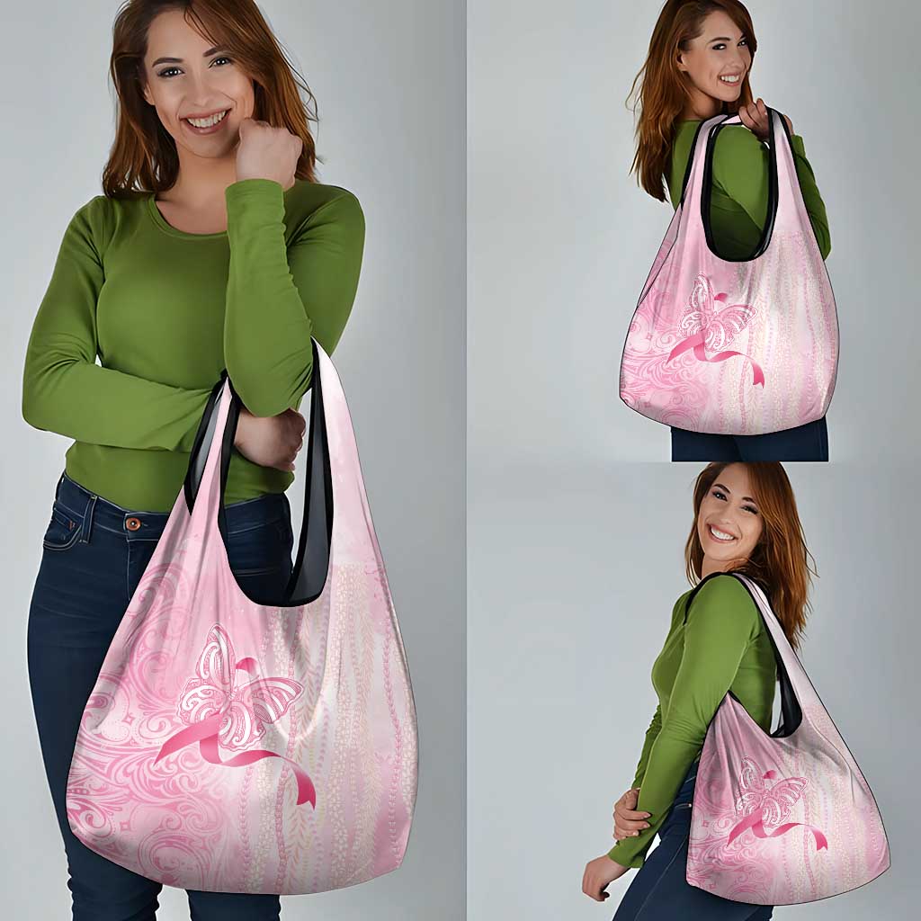 Breast Cancer Awareness Grocery Bag Maile Pikake Lokelani Crown Flower Lei Inspired