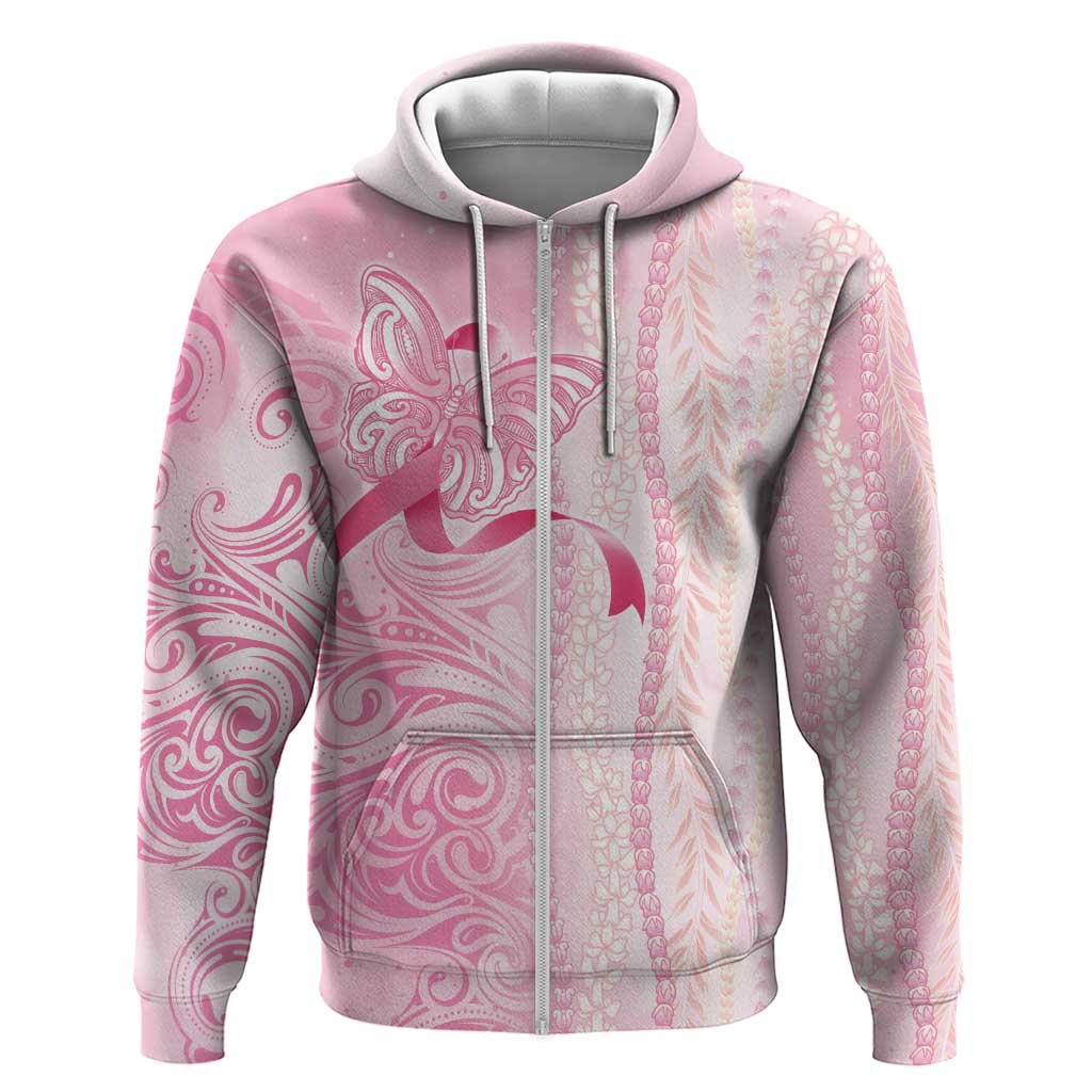Breast Cancer Awareness Hoodie Maile Pikake Lokelani Crown Flower Lei Inspired LT9 Zip Hoodie Pink - Polynesian Pride