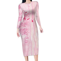 Breast Cancer Awareness Long Sleeve Bodycon Dress Maile Pikake Lokelani Crown Flower Lei Inspired LT9 Long Dress Pink - Polynesian Pride