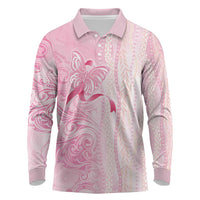 Breast Cancer Awareness Long Sleeve Polo Shirt Maile Pikake Lokelani Crown Flower Lei Inspired LT9 Pink - Polynesian Pride