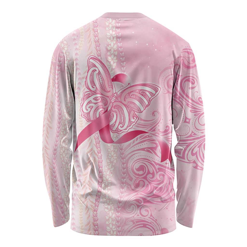 Breast Cancer Awareness Long Sleeve Shirt Maile Pikake Lokelani Crown Flower Lei Inspired LT9 - Polynesian Pride