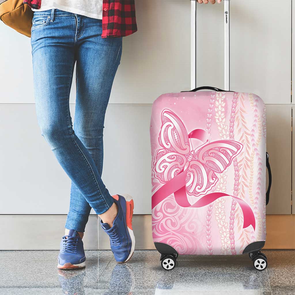 Breast Cancer Awareness Luggage Cover Maile Pikake Lokelani Crown Flower Lei Inspired LT9 - Polynesian Pride