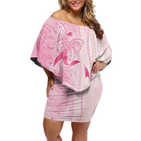 Breast Cancer Awareness Off Shoulder Short Dress Maile Pikake Lokelani Crown Flower Lei Inspired LT9 Women Pink - Polynesian Pride
