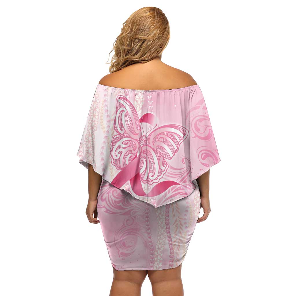 Breast Cancer Awareness Off Shoulder Short Dress Maile Pikake Lokelani Crown Flower Lei Inspired LT9 - Polynesian Pride