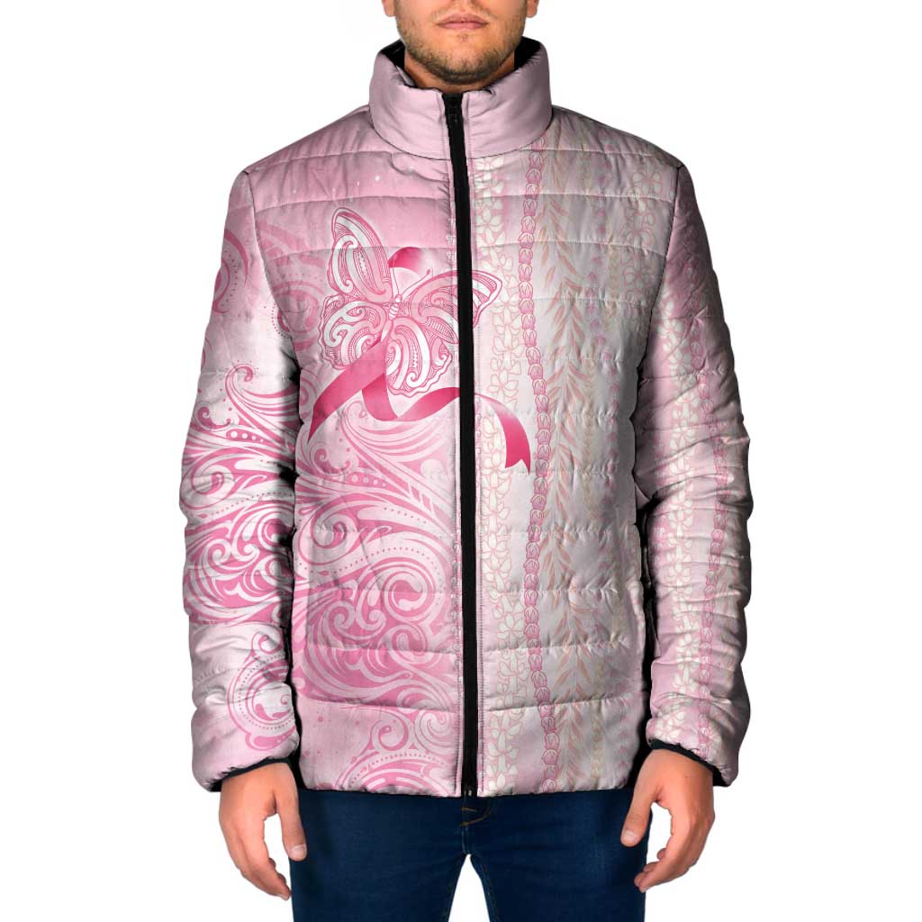 Breast Cancer Awareness Padded Jacket Maile Pikake Lokelani Crown Flower Lei Inspired LT9 Men Pink - Polynesian Pride