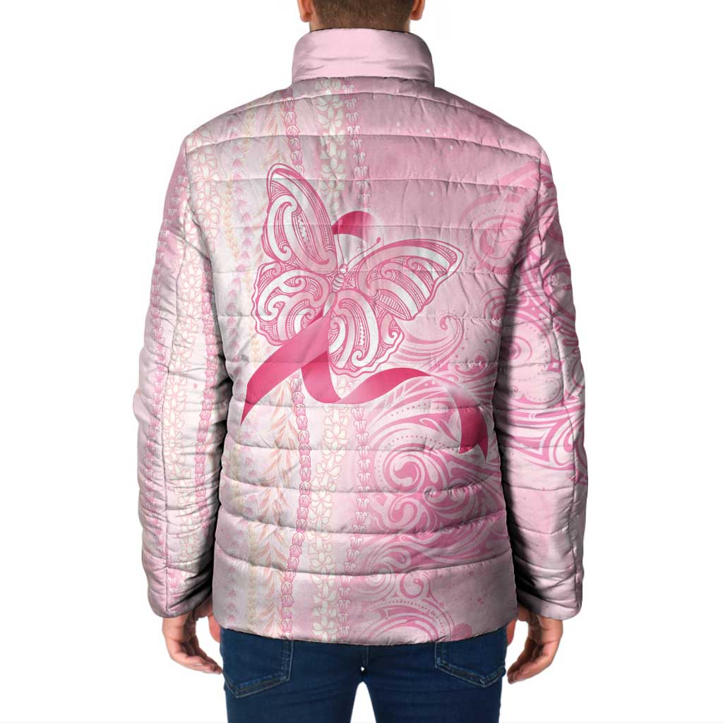 Breast Cancer Awareness Padded Jacket Maile Pikake Lokelani Crown Flower Lei Inspired LT9 - Polynesian Pride